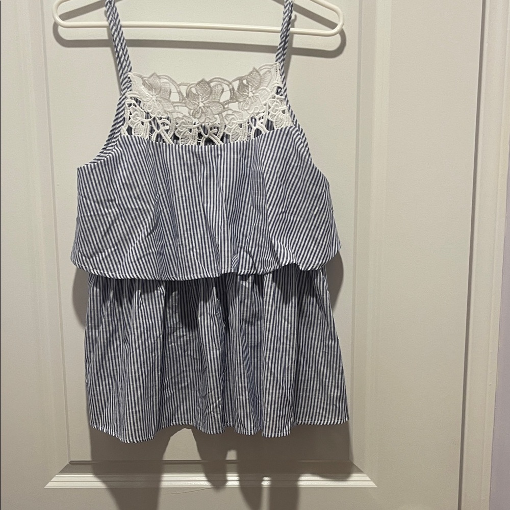 Zara Blue and White Striped Camisole with Lace